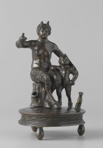 Female satyr with young satyr, candelabrum