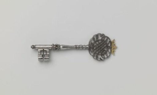 Iron Key with Openwork Initials VPAO and a Gilded Crown Top