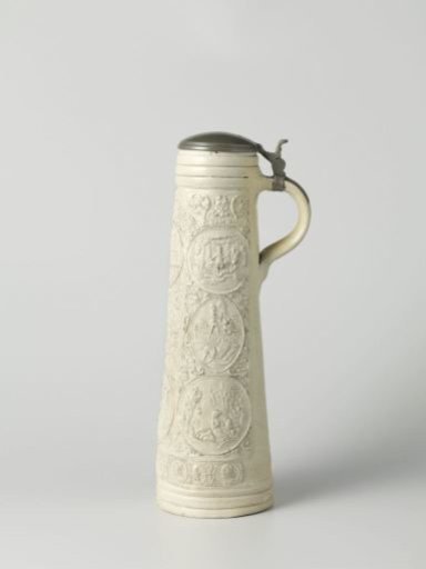 Cylindrical jug (snelle) with eight Biblical scenes