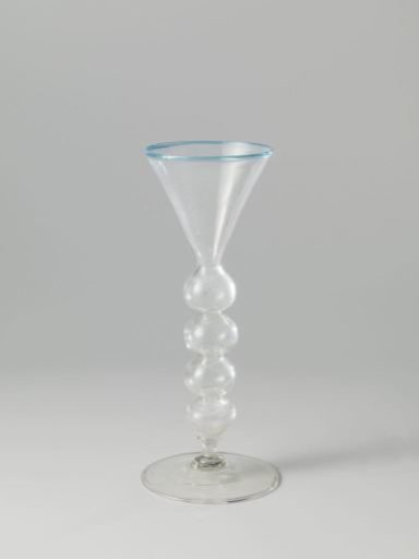 Chalice glass with a hollow stem with a baluster and three spheres