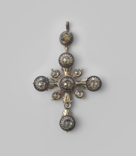 Pendant in the shape of a cross, decorated with eleven imitation diamonds