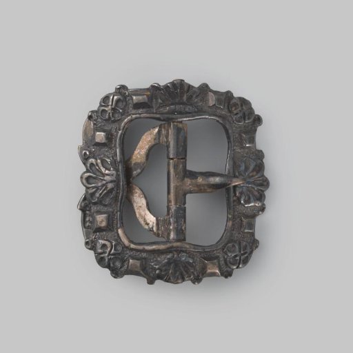 Shoe buckle, square, decorated with palmettes, flowers, and squares