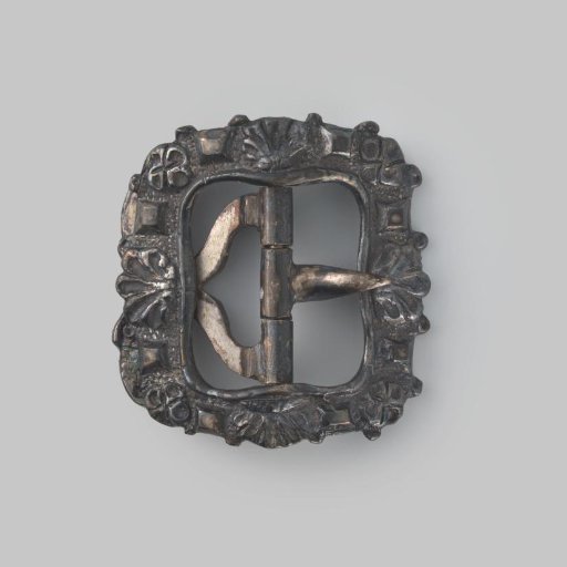 Square Shoe Buckle, Decorated with Palmettes, Flowers, and Squares