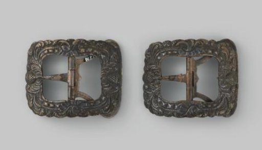 A pair of silver shoe buckles, decorated with rocaille ornament
