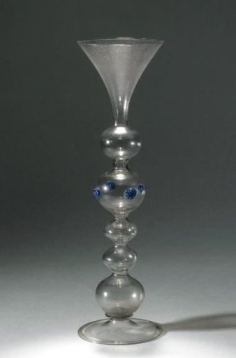 Chalice glass with a hollow stem with five spheres