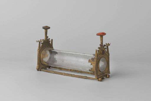Reliquary, cylindrical with yellow and red stone