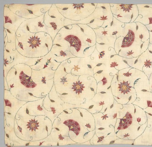 Striped white cotton with embroidered flowers