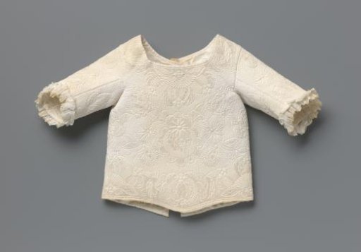 Embroidered and stitched children's bodice, with Binche lace