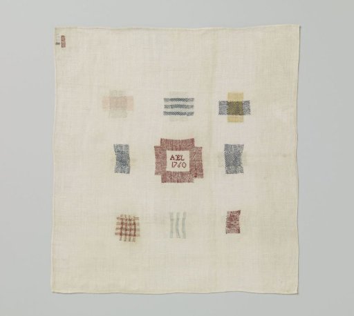 Patch of multicoloured silk on linen
