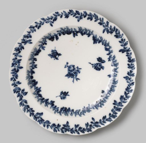 Dish, painted with scrolling leaf garlands and flower branches