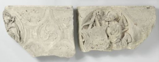 The Annunciation and a Shield-Bearer, Two Fragments of a Frieze from a Chimney-Piece