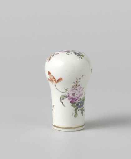 Walking stick knob, multicolored painted with floral bouquets