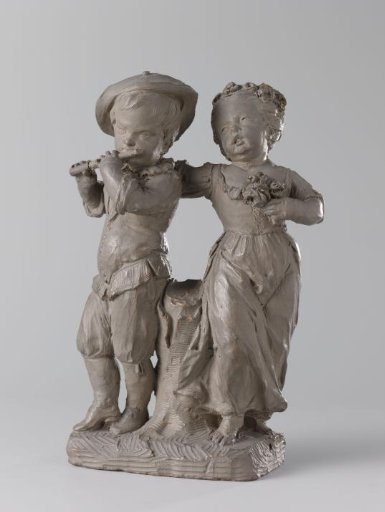 Boy Playing the Flute Accompanied by a Dancing Girl
