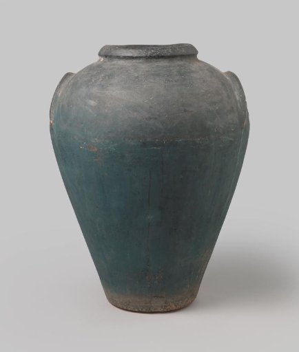 Earthenware pot, urn-shaped, with 'GB' in a rosette under a palm tree