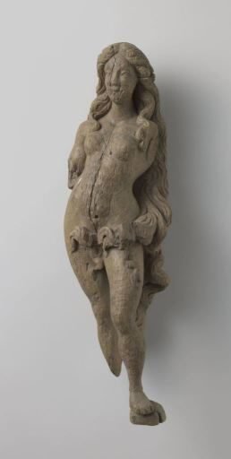 Mermaid of wood, originating from one of the gates of the small or Our Lady's church in Edam