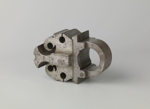 A padlock with two hasps and a key