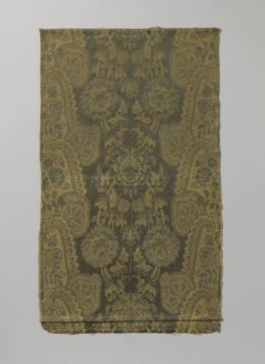 Fragment of green and yellow silk lampas
