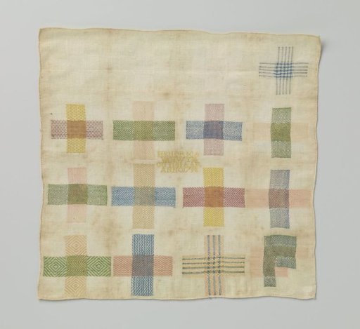 Patchwork of multicolored silk and linen on cotton muslin.