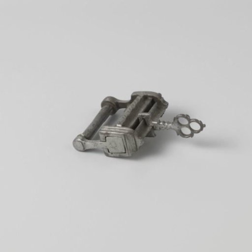 An elongated padlock with key
