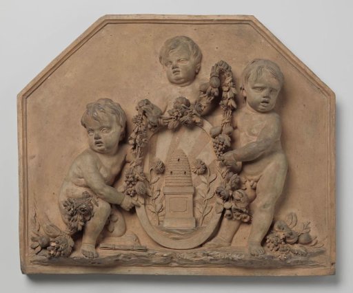Three Putti Holding a Shield with the Emblem of the Felix Meritis Society