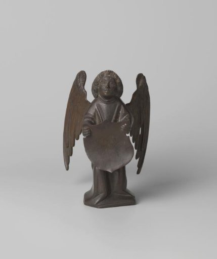 Figure of an angel with a coat of arms, part of a candelabrum