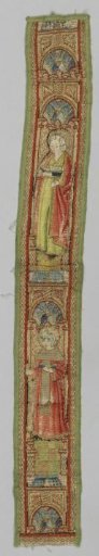 Fragment of a dalmatic with embroidery of flax silk and gold thread