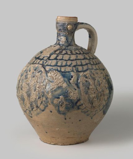 Jug with coats of arms, lions and ornamental borders