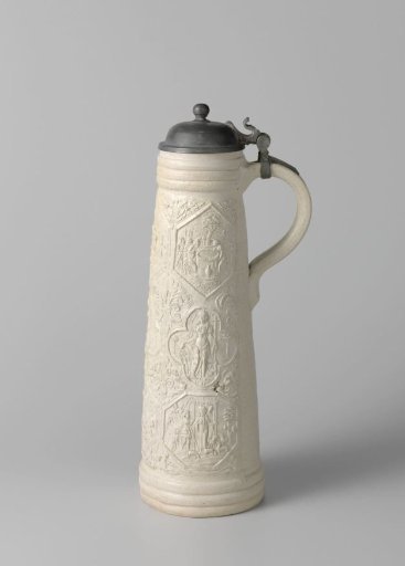 Cylindrical jug (snelle) decorated with nine medallions with Biblical scenes