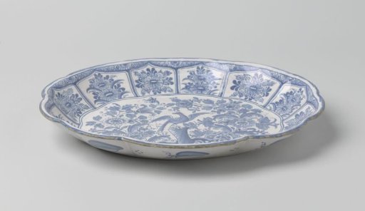 Bowl, painted in blue with a bird surrounded by flower branches
