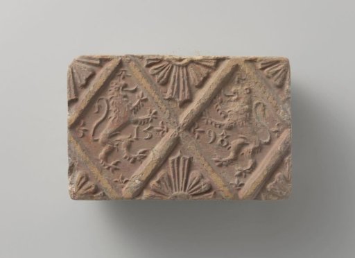 Fireplace Stone Depicting Two Climbing Lions, Placed in Two Panels