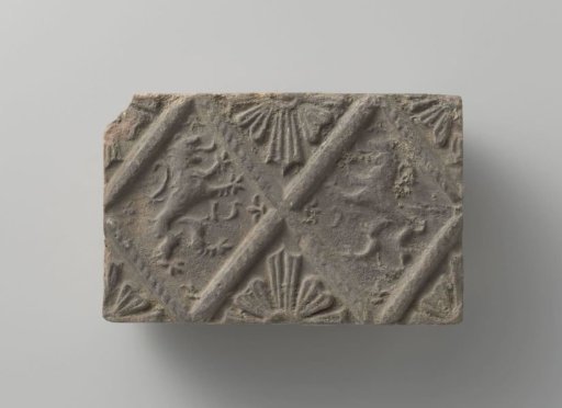 Fireplace Stone Depicting Two Climbing Lions, Placed in Two Panels
