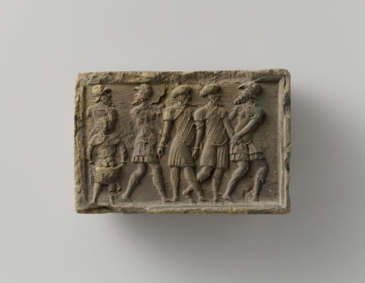 Fireplace stone with a representation of the elders from the story of Susanna