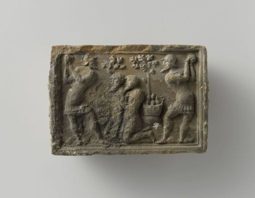 Fireplace stone with a representation of the stoning of the elders from the story of Susanna
