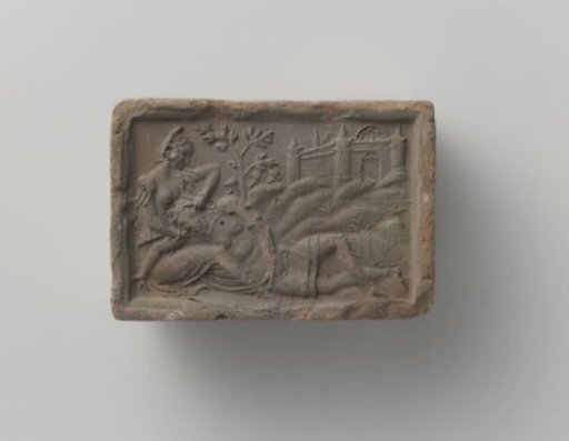 Fireplace mantle depicting Samson and Delilah