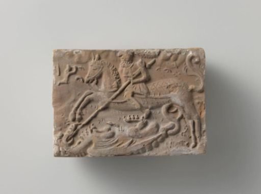 Fireplace with representation of Saint George on horseback