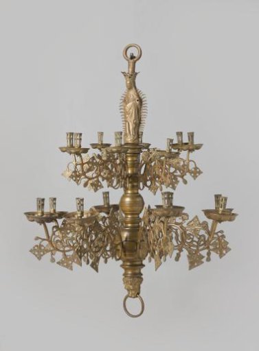 Arm with candle holder of a two-tier candelabrum, each with eight arms