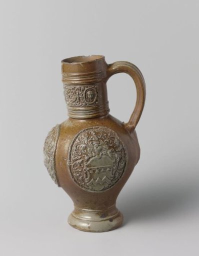 Jug with a coat of arms, medallions and foliate scrolls