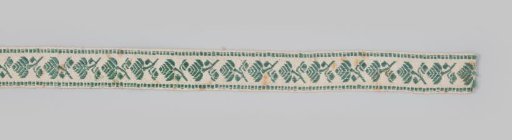 Ribbon, linen weft with flowers of green silk and white silk edges