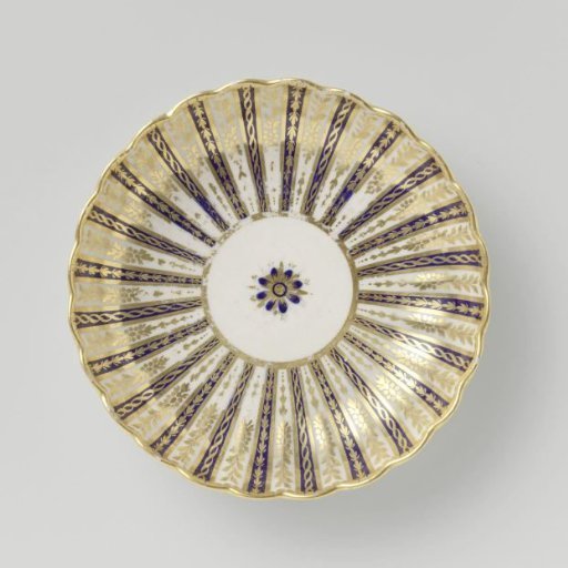 Dish, the ribs alternating blue and white, separated by gold ribs
