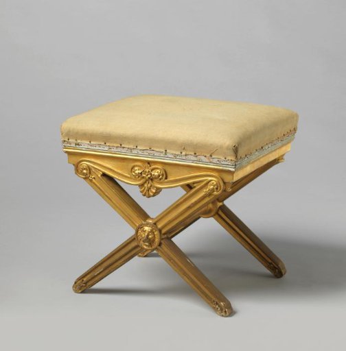 Tabouret of gilded elm wood with cross legs