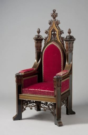 Throne seat of rosewood upholstered in red velvet