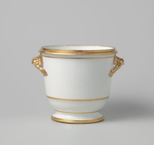 Cachepot or flowerpot with mask-shaped handles