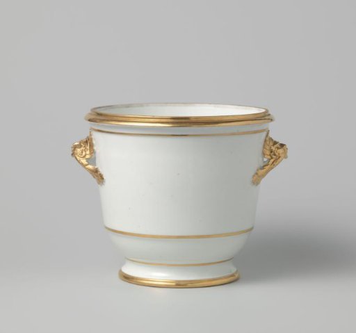 Cachepot or flowerpot with mask-shaped handles
