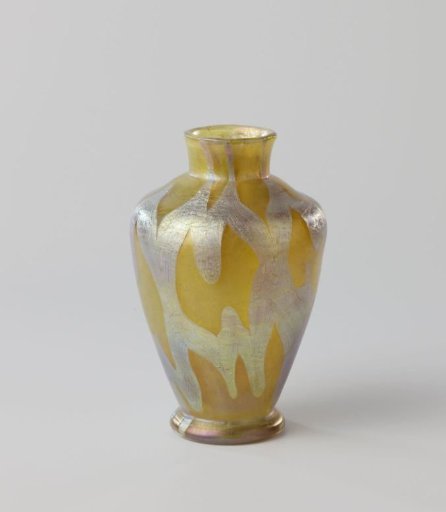 Vase with rolled, combed threads in silver, gold iridescence