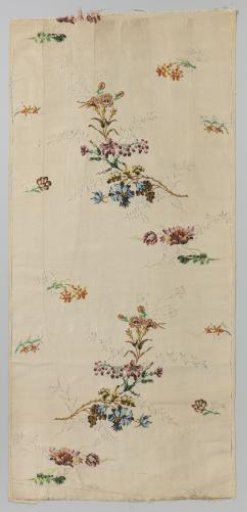Silk Fabric with Woven Pattern of Multicolored Straw Bouquets on a Cream Ground