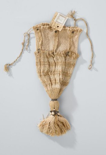 Pouch of Ecru-coloured Silk, Executed in Egyptian Braiding (Sprang)