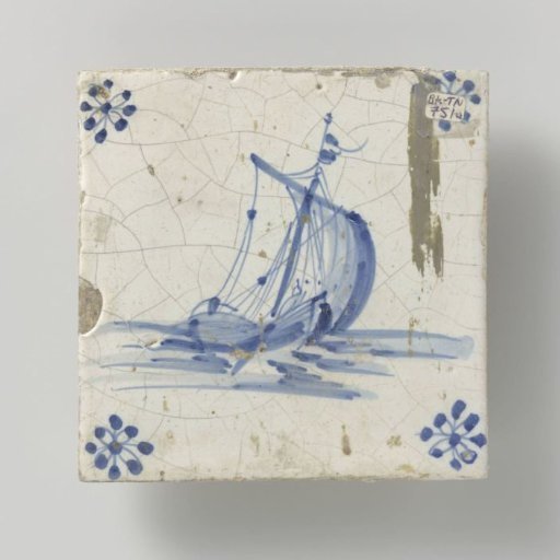 Tile, Blue-Painted with a Ship