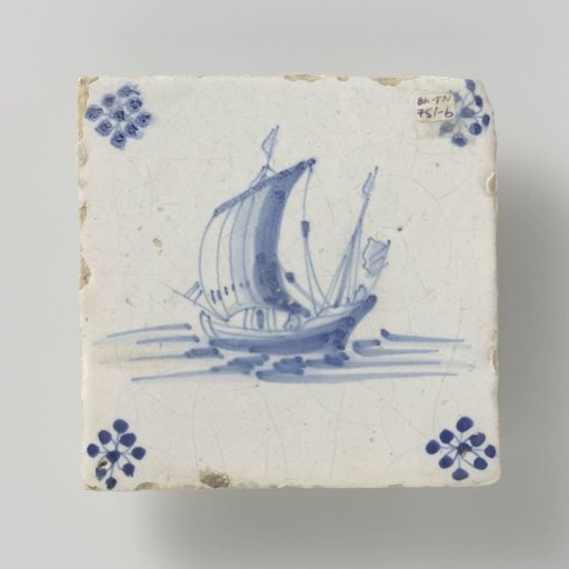 Tile, Blue-Painted with a Ship