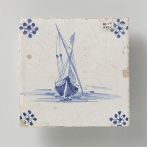 Tile, Blue-Painted with a Ship