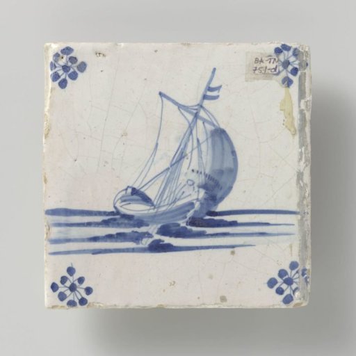 Tile, Blue-Painted with a Ship